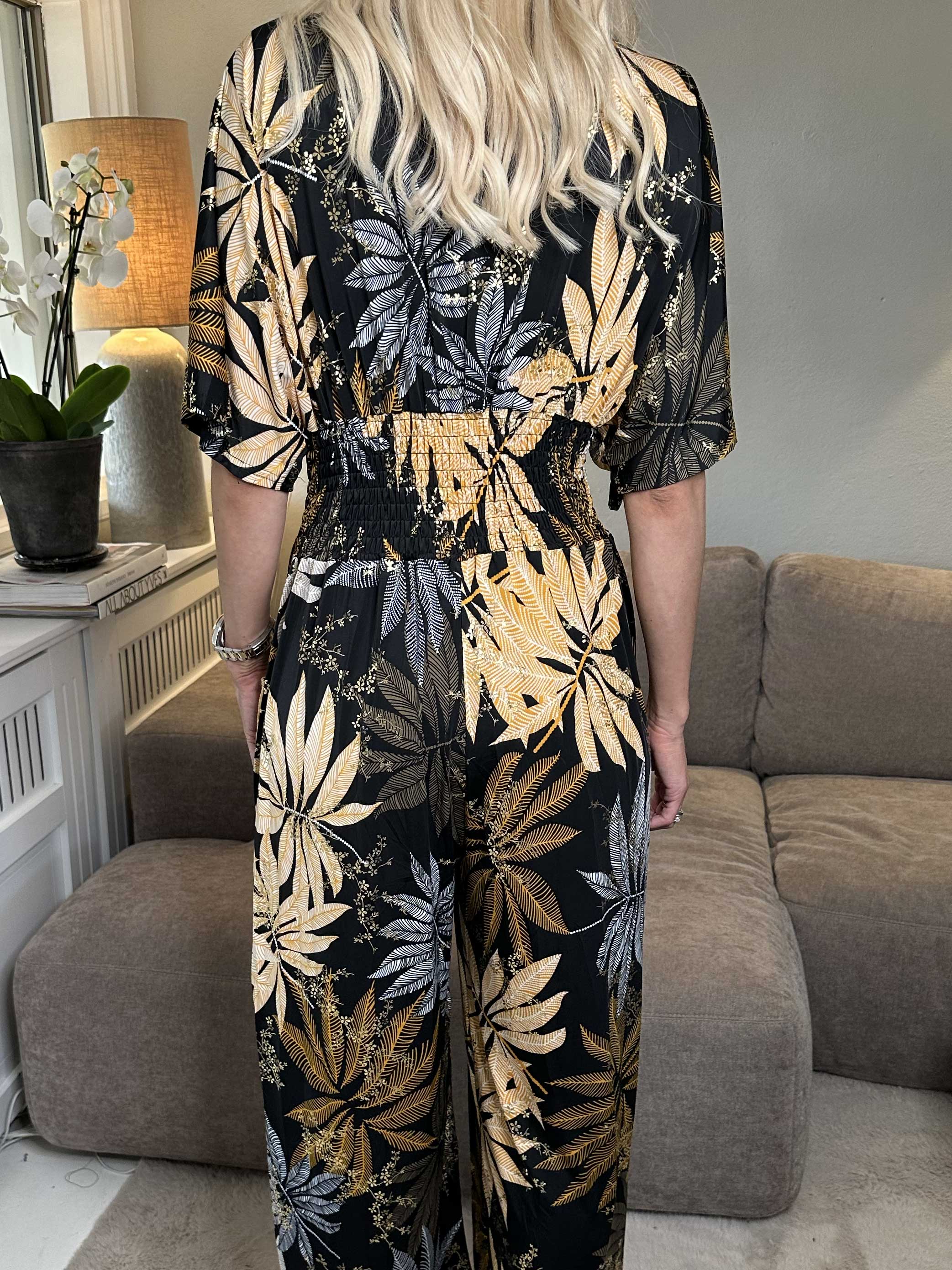 Pams Multi Leaf Jumpsuit - Jumpsuit med resår och bladmönster
